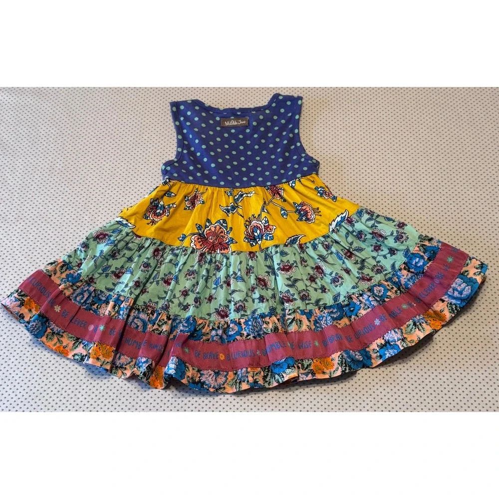 Matilda Jane Girls Tiered Floral Polka Dot Dress Be Brave Size 2 Sleeveless